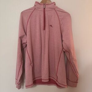 Tommy Bahama Pink Quarter Zip Pullover Sweatshirt Medium Athletic Stretch